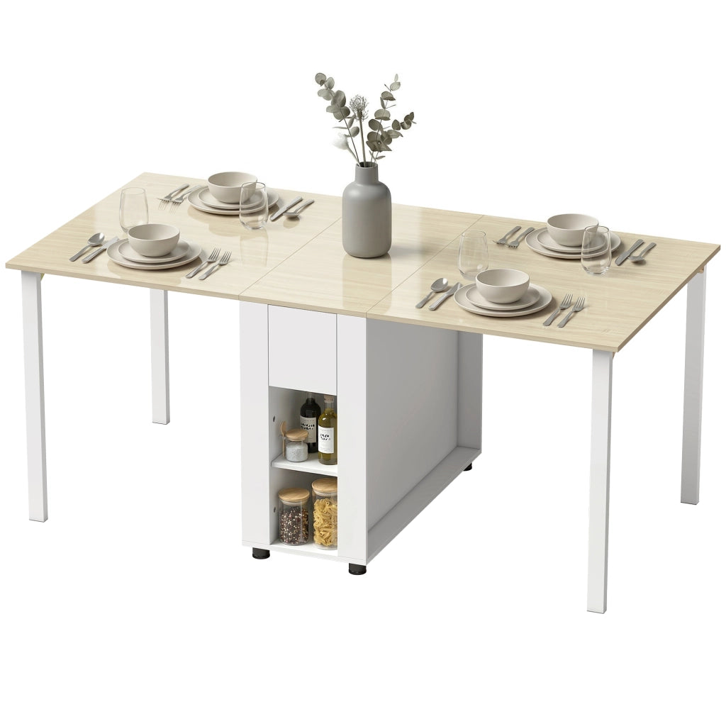 Tavolo da pranzo pieghevole per 6 persone con 2 cassetti e 4 ripiani ¨C zephmum ¨C bianco 39-168 cm