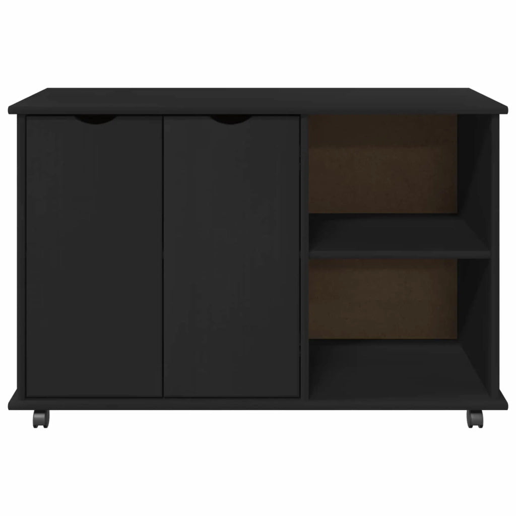 Mobile con Ruote Nero 100 x 39 x 65,5 cm Legno di Pino Massello 42028387