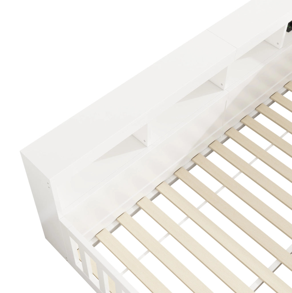 Letto da giorno con vano contenitore; prese e USB; per materasso 140x200 cm; bianco
