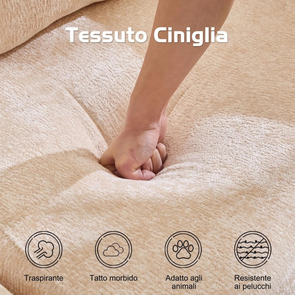 Divano compatto, divano letto pieghevole, moduli senza struttura, tessuto chenille, beige