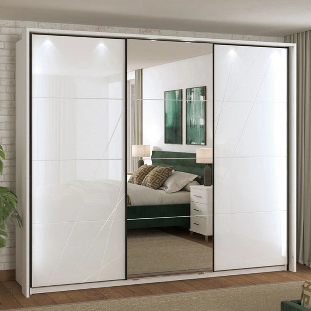 Armadio Camera da Letto Rutino, Guardaroba Grande Appendiabiti, 262.5x224h cm Bianco Opaco