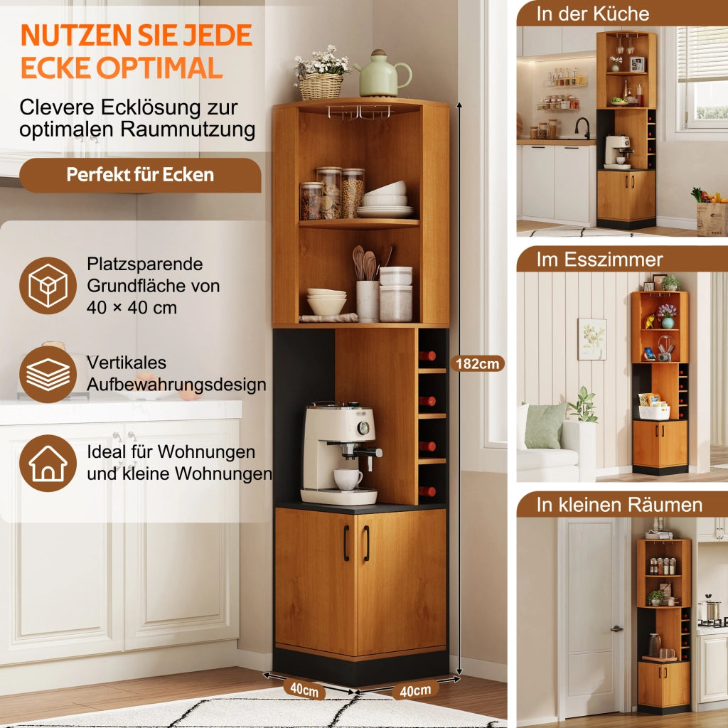 ARMADIO ANGOLO PORTA VINO 40x40x182 cm MDF Naturale con portabicchieri