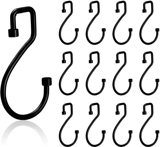 Kit di attacchi per docciaschiuma 12 pezzi - Attacchi a forma di S - Attacchi metallici - Inox - Resistenti e duraturi - Nero - Attacco