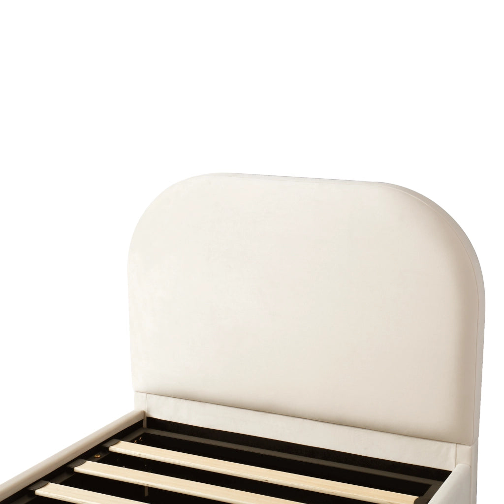 Letto singolo imbottito per bambini 90x200 cm con contenitore idraulico, rete a doghe inclusa, velluto beige