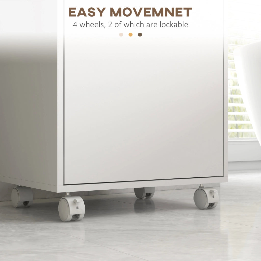 EasyComfort Mobiletto Bagno con Vassoio Rimovibile, Ripiano Aperto e Armadietto Chiuso, in Truciolato, 40x30x88 cm, Bianco
