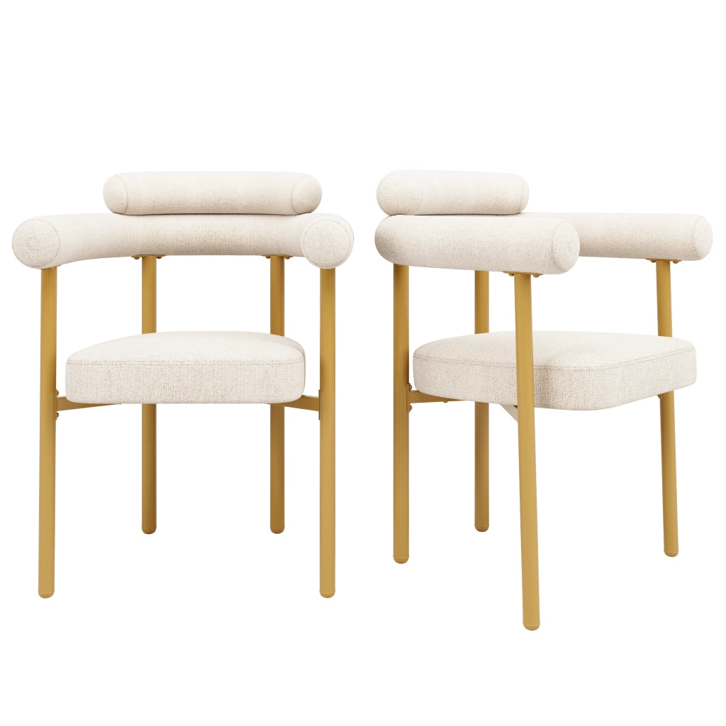 Sedia da sala da pranzo in velluto con seduta ampia e schienale ergonomico, struttura in metallo beige 70 × 62 × 84 cm