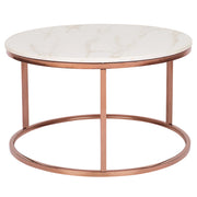 Tavolino in metallo color beige rame 70 cm Piano in MDF effetto marmo soggiorno stile moderno