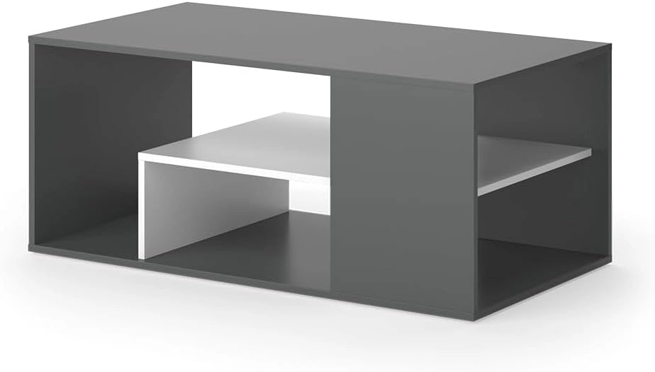 Tavolino da salotto Edgar, Rovere bianco/dorato, 110 x 59 cm, con ulteriore ripiano sotto il piano del tavolo