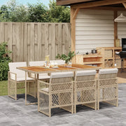 Set da Pranzo da Giardino 7 pz con Cuscini Beige in Polyrattan 3210736
