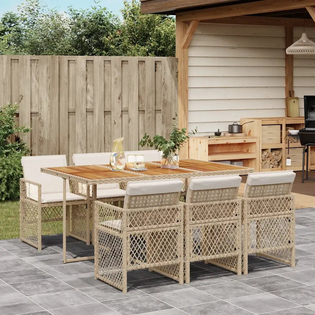 Set da Pranzo da Giardino 7 pz con Cuscini Beige in Polyrattan 3210736