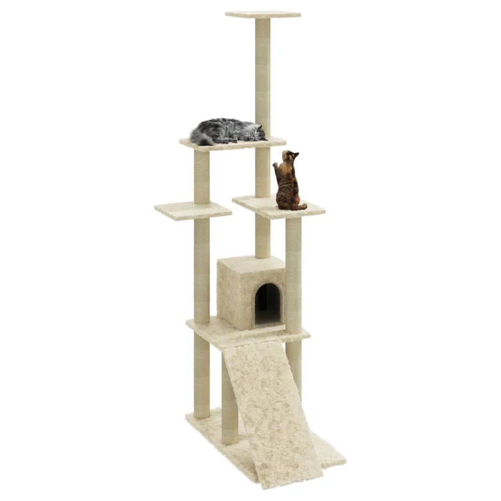Tiragraffi per gatti torre per arrampicata giocattolo piattaforma per arrampicata con tiragraffi in sisal 155 cm crema 02_0022489