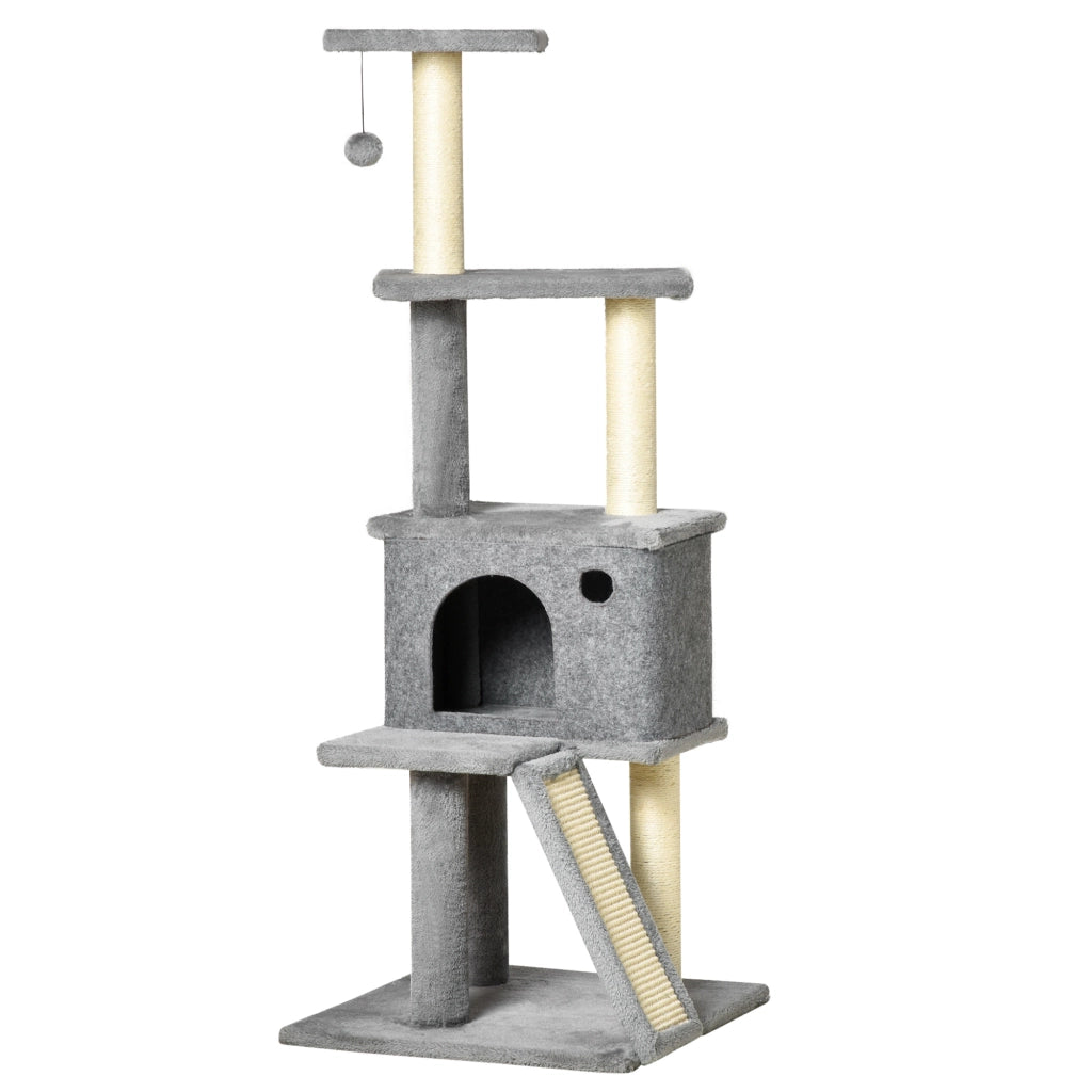 Tiragraffi per Gatti con Casetta e Scala ¨C Zephmum ¨C Grigio 48x48x125 cm