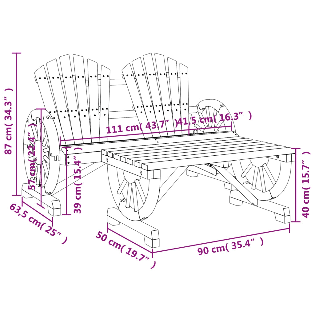Set Salotto da Giardino 2 pz | Set di Mobili da Esterno in Legno Massello di Abete