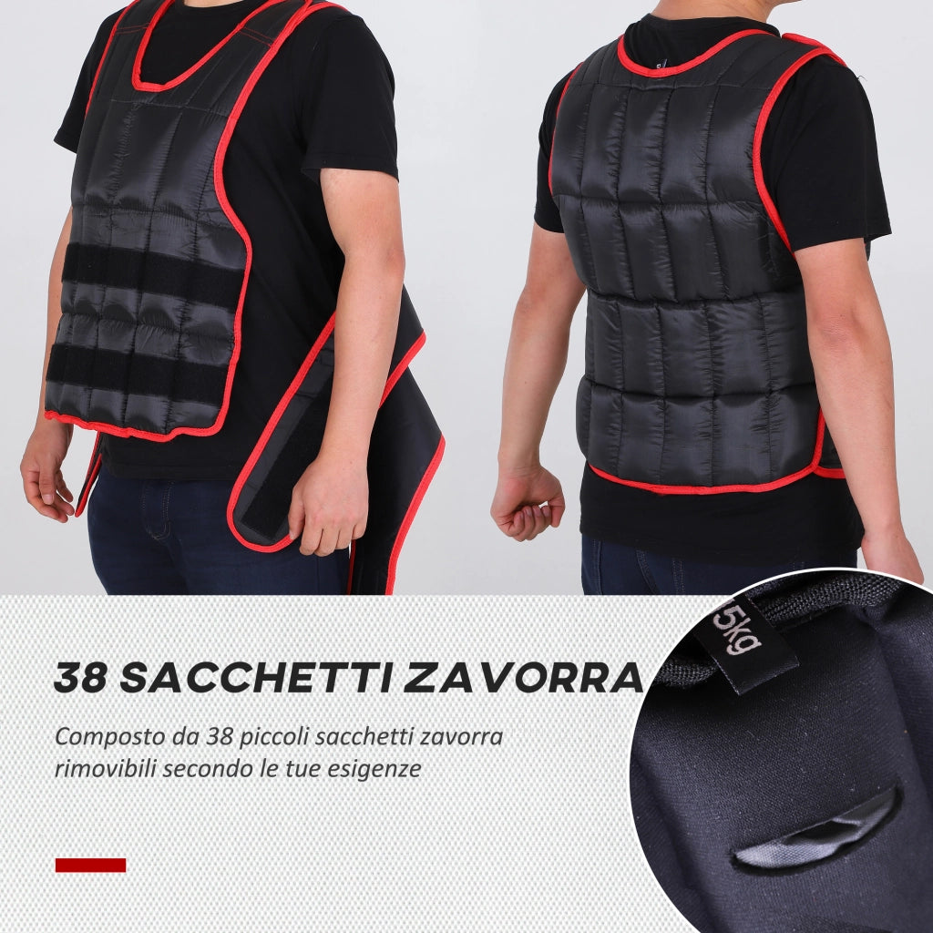 EasyComfort Giubbotto Zavorrato 20kg Unisex 38 Pesi Singoli, Imbottitura, Chiusure, Nero e Rosso