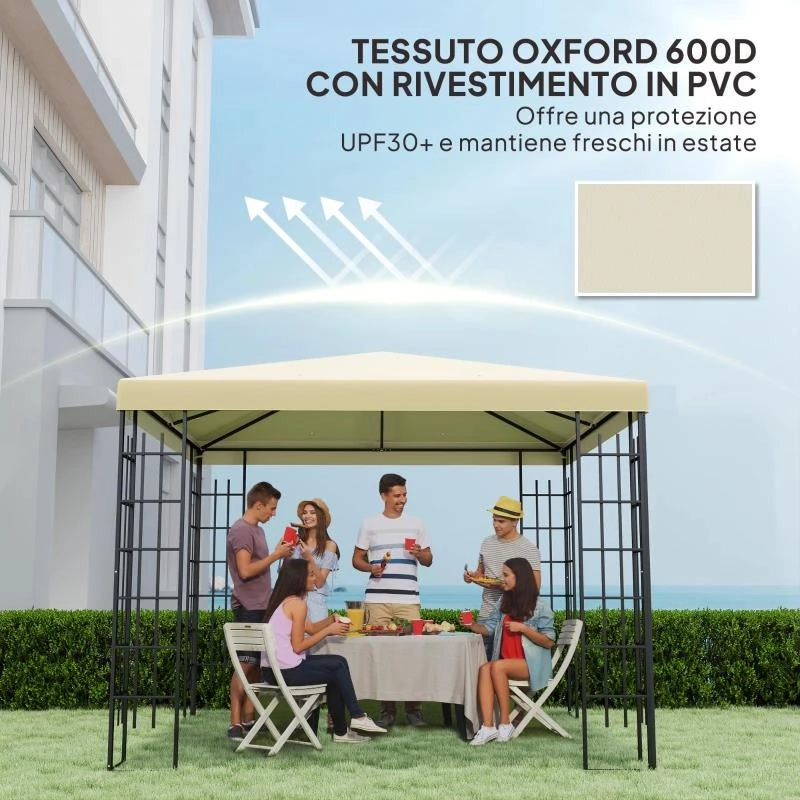 COPERTURA PER GAZEBO DA GIARDINO 3X3 M IN TESSUTO OXFORD 600D CON FORI DI DRENAGGIO, BIANCO CREMA