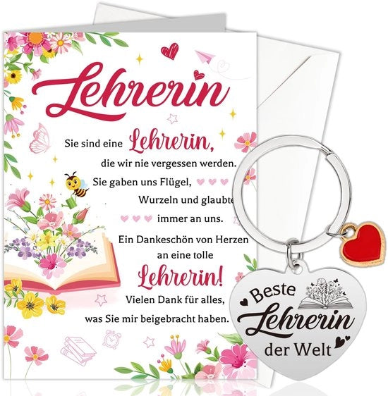 Regalo di Addio per l'Insegnante - Carta di Ringraziamento con Busta - Chiave per l'Insegnante - Regalo di Ringraziamento - 1x Set