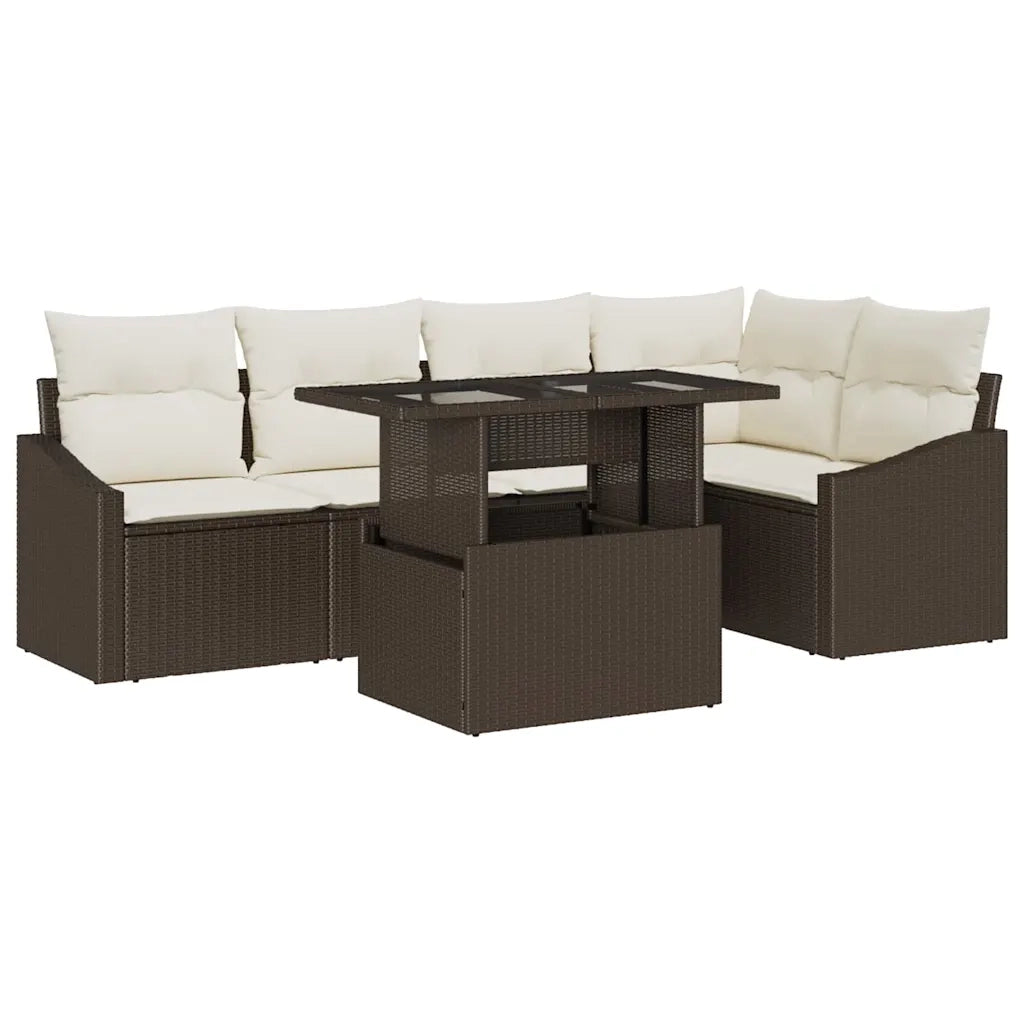 Set Divano da Giardino con cuscino 6 pcs Marrone e Crema 3357741