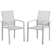 Set 2 Sedie da Giardino Impilabili con Seduta Traspirante, in Acciaio e Textilene, 56x58x89 cm, Grigio Chiaro