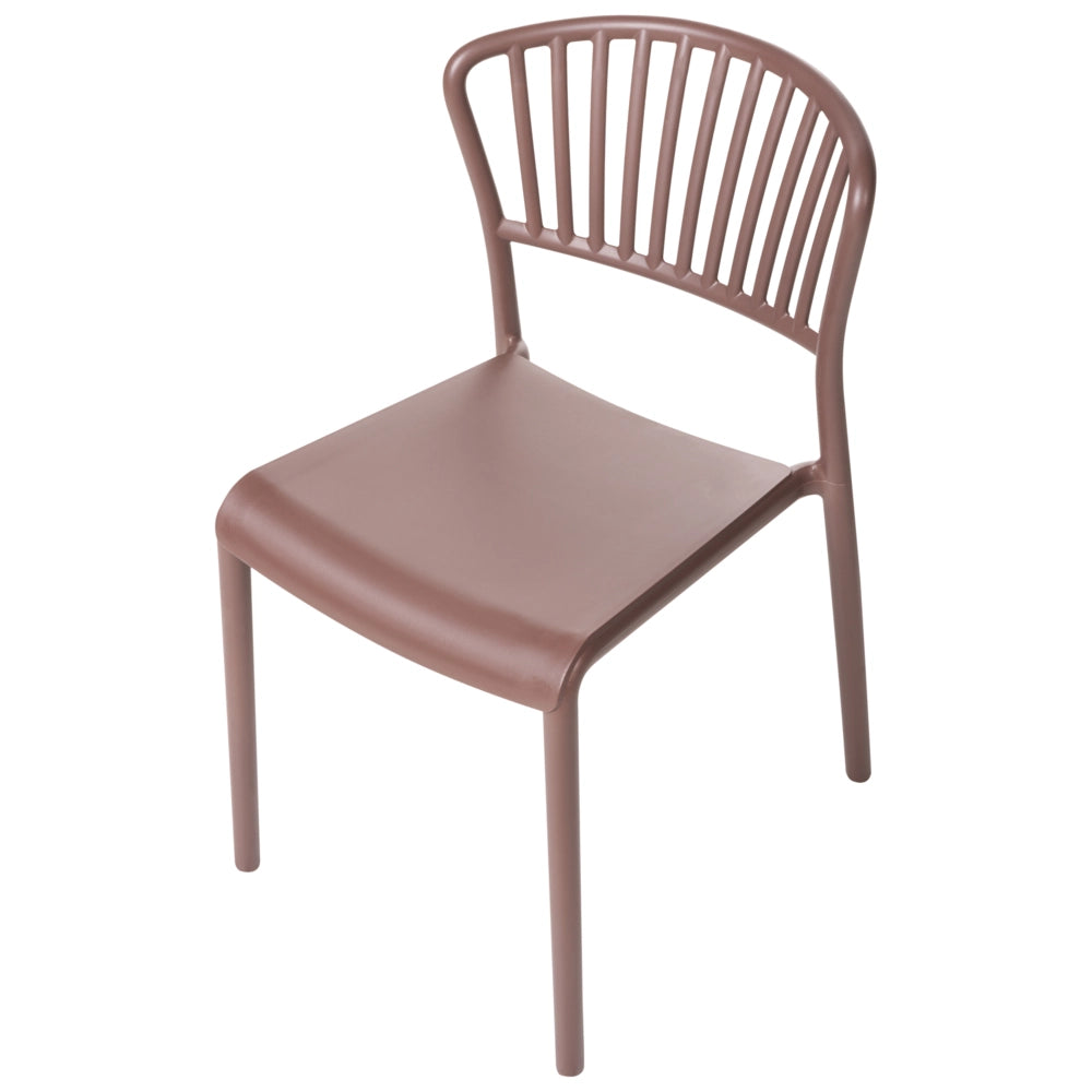 Set di 4 sedie da pranzo in plastica marrone per interni ed esterni impilabili in stile minimalista