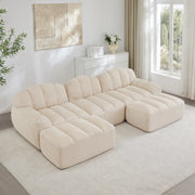 Divano modulare a U senza struttura con 2 ottomani e seduta profonda in pile granulare beige bianco