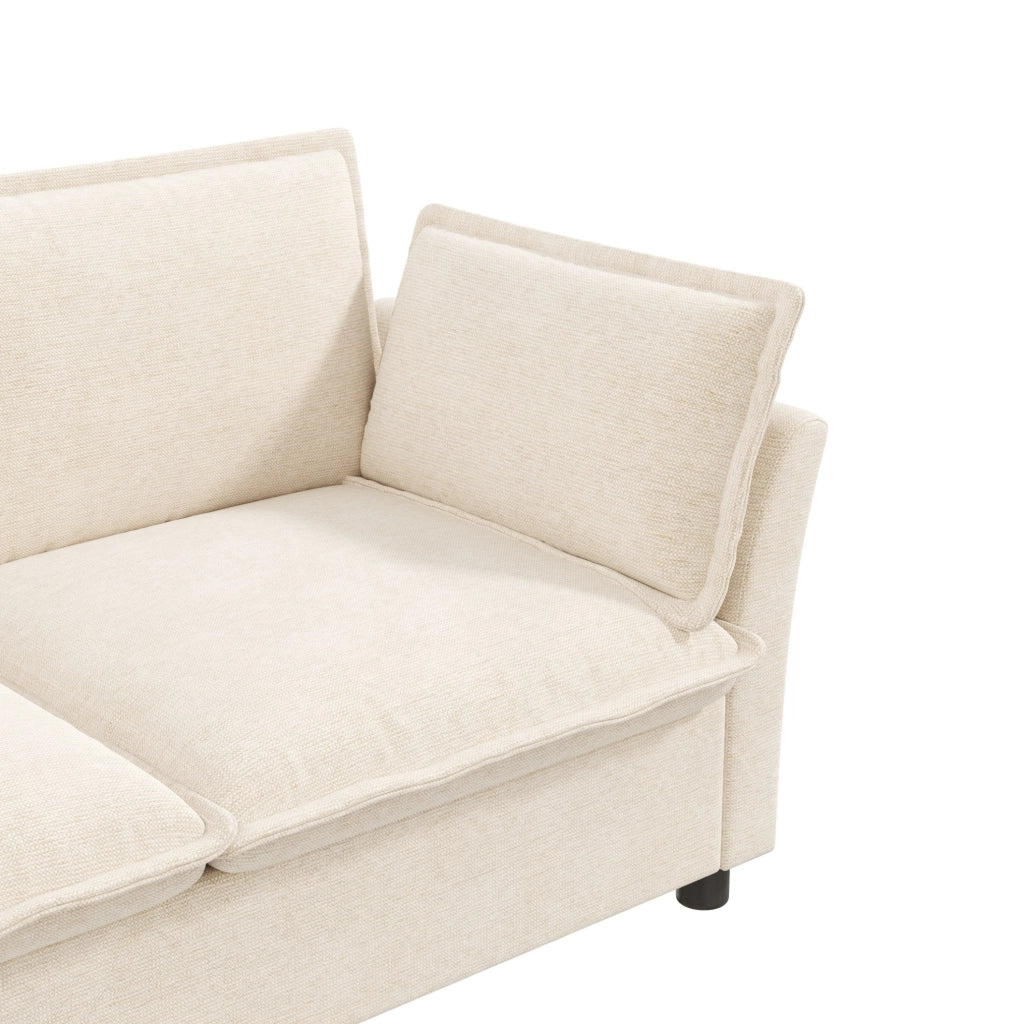 Divano 2 posti in ciniglia beige con 2 cuscini