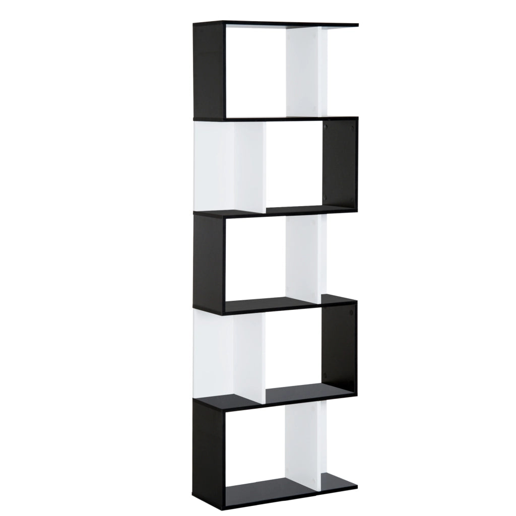 Libreria in Legno 5 Ripiani con Divisorio ¨C zephmum ¨C Bianco e Nero 60x24x184.5 cm