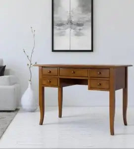 Scrivania scrittoio in legno arte povera 5 cassetti noce Bassano