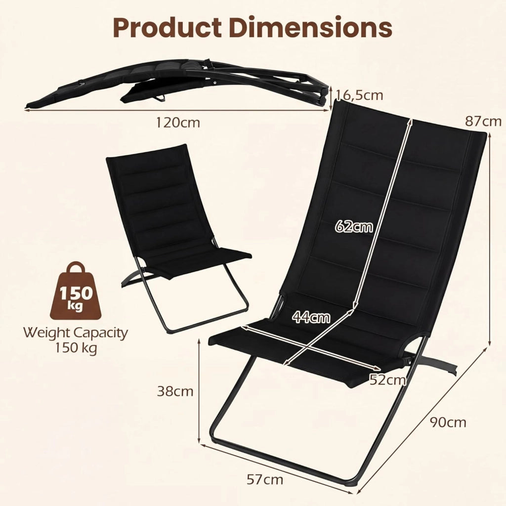 Set di 2 sedie pieghevoli, portatili, da campeggio con telaio in metallo, pieghevoli, con piedini antiscivolo, portata 180 kg, sedia a sdraio per pesca, picnic, piscina, giardino, balcone