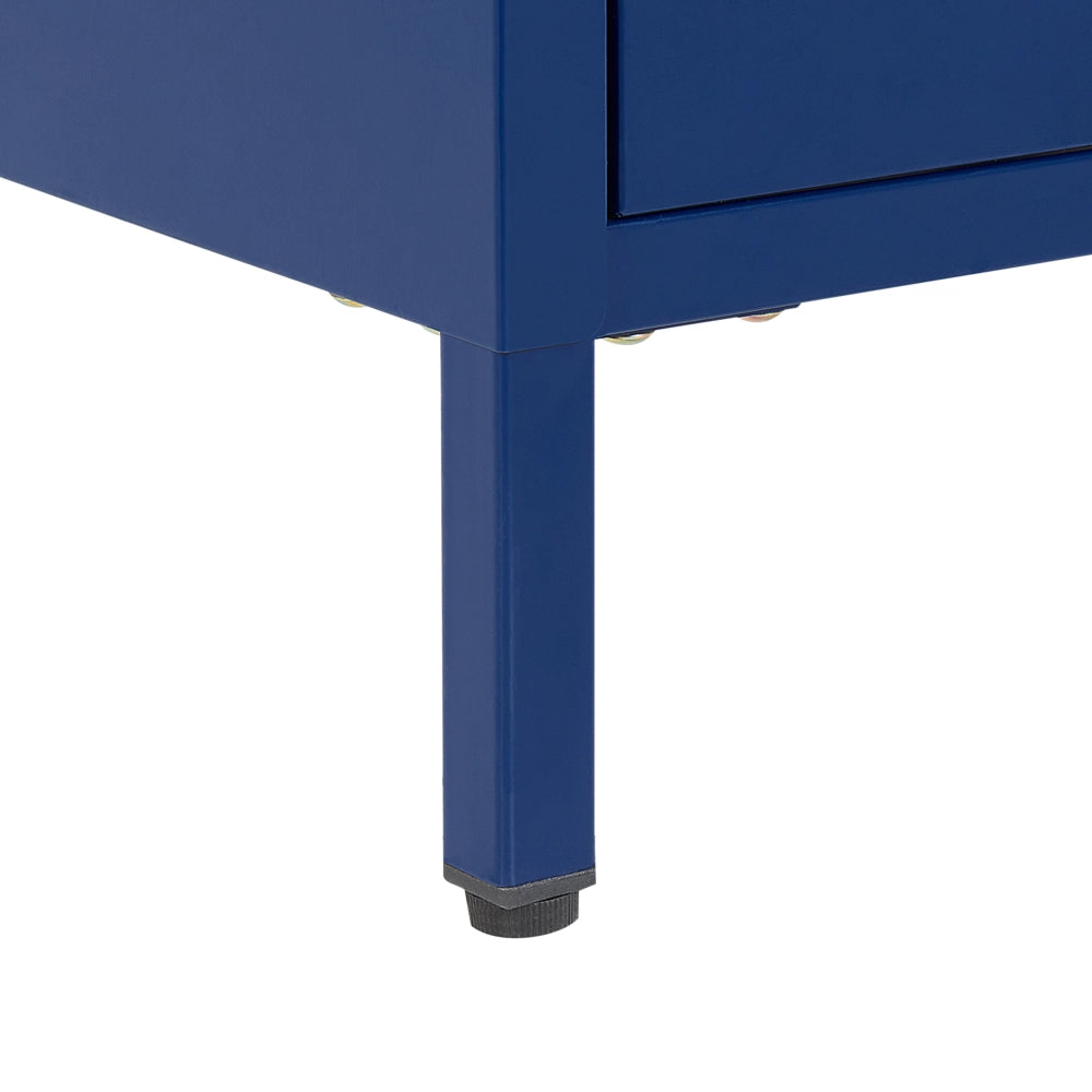 Comodino in Acciaio Blu Design Industriale 2 Cassetti Camera da Letto Mobili Contenitori