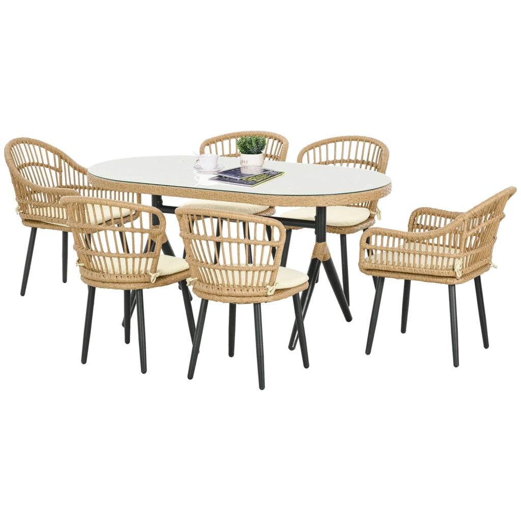 Set da pranzo da giardino 6 persone ¨C zephmum ¨C tavolo rettangolare e 6 sedie con cuscini in rattan
