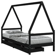 Giroletto Bambini | Letto Infantile | Lettino con Cassetti Nero 90x200cm Massello di Pino