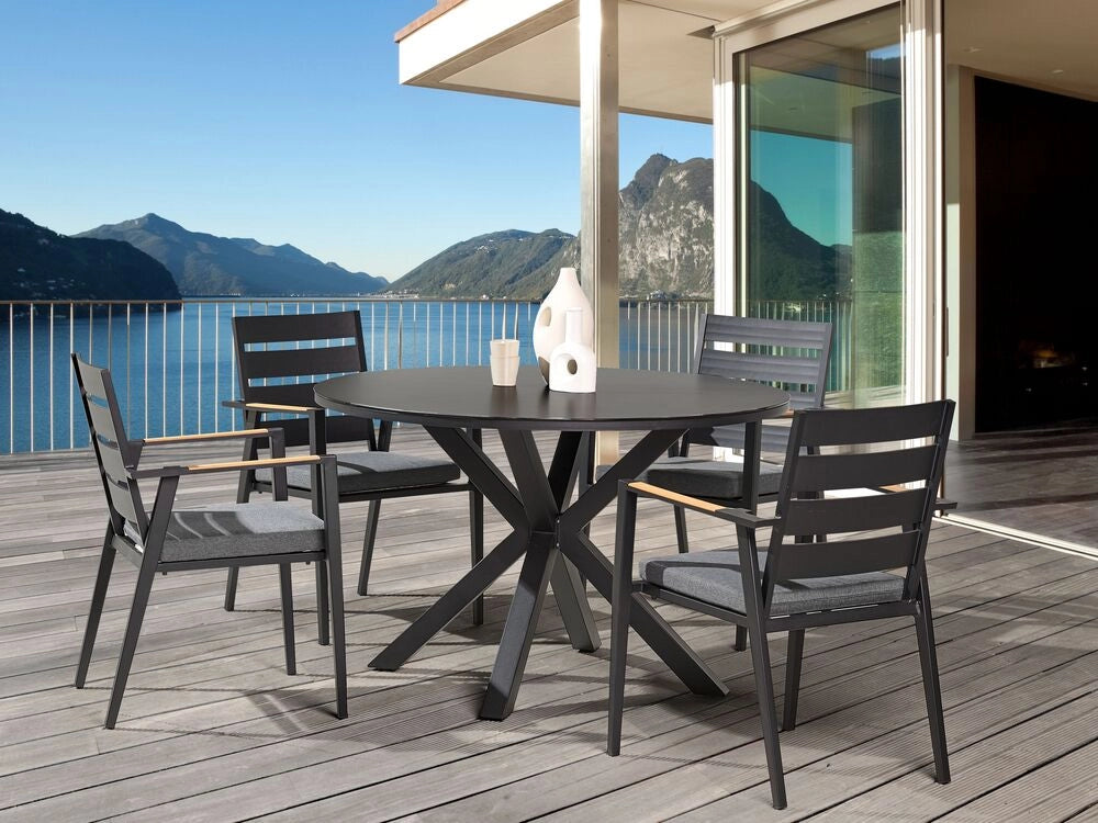 Tavolo da giardino in alluminio e vetro nero ⌀ 120 cm moderno da esterno decorazione terrazza e giardino