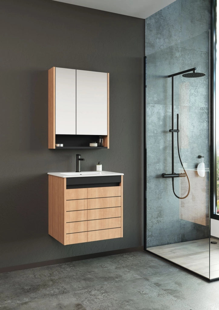 Set mobile lavabo con specchio (2 pezzi) "Ricato 60" - 61 x 47 x 62 cm - Rovere