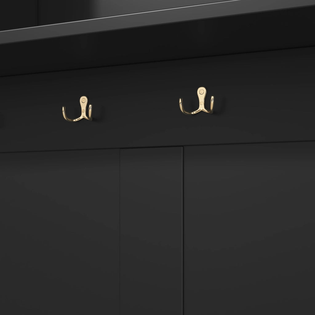 Mobile Ingresso con 6 Ganci; Panca Scarpiera e Ripiano Aperto; Stile Moderno; in Pannello Truciolare; Nero; 120??40??191 cm