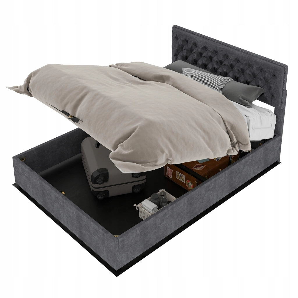 Letto imbottito 160x200 grigio - Xylo - con struttura sollevabile