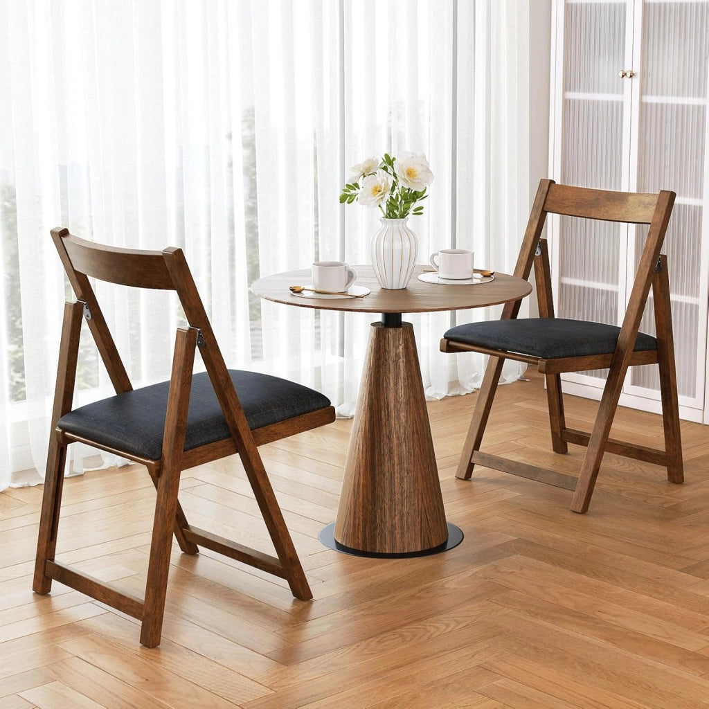 Set di 2 sedie pieghevoli in legno, sedie con seduta imbottita, schienale, telaio stabile in legno di gomma, carico 150 kg, design compatto per sala da pranzo, cucina, soggiorno