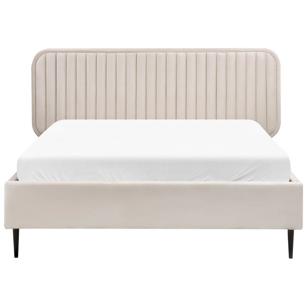 Letto matrimoniale UE Beige Rivestimento in velluto 140 x 200 cm Telaio Poggiatesta Gambe in metallo Design moderno Camera da letto