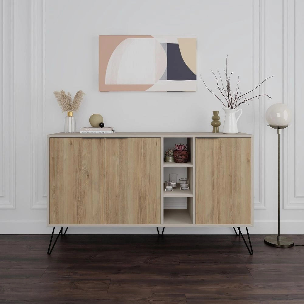 Madia 3 ante Clara 142x35,5x83h colore cashmere e Rovere
