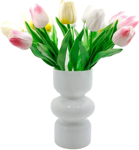 Vasca in vetro geometrico, vaso moderno per piante in vaso, vaso per fiori in vetro, vaso per tulipani, vaso decorativo per casa, ufficio, matrimonio (bianco)
