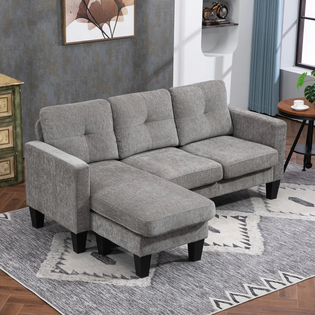 Divano 3 Posti Angolare con Penisola 186x130x84 cm in Tessuto Effetto Ciniglia Tortora