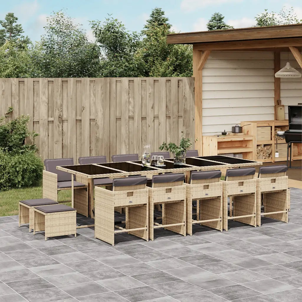 Set Pranzo da Giardino 15 pz con Cuscini Beige Misto Polyrattan 3211176