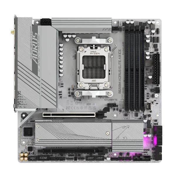 Gigabyte b650m aorus elite ax ice scheda madre - amd ryzen serie 9000, vrm a 12+2+2 fasi, fino a 8000 mhz ddr5 (oc), 1xpcie 5.0 + 1xpcie 4.0 m.2, lan 2,5 gbe, wifi 6e, usb 3.2 gen 2x2 - 9MB65MEXI-00-10