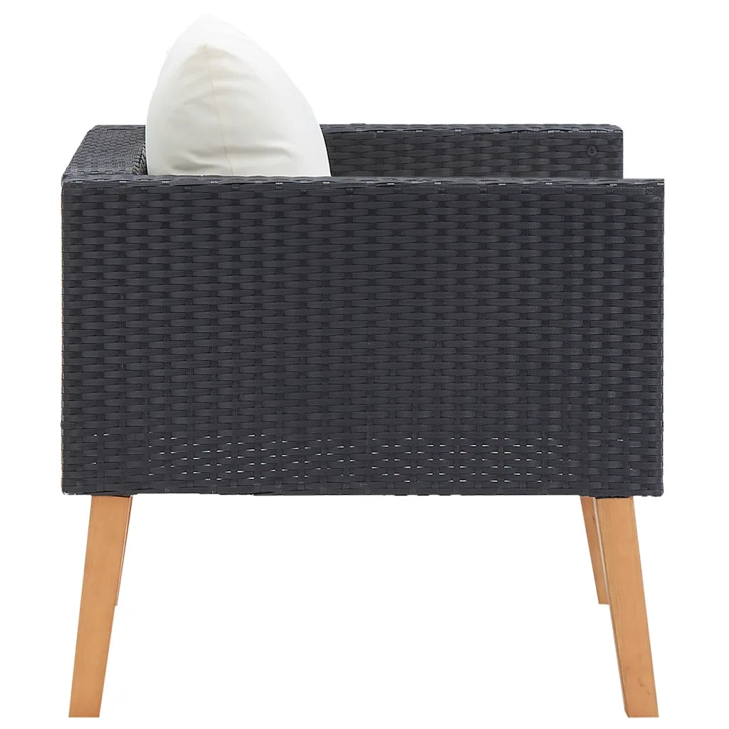 Divano da Giardino Singolo con Cuscini-Sofa da Giardino-Divano da esterno in Polyrattan Nero