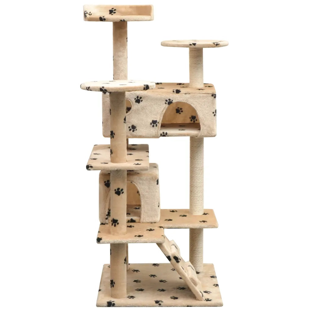 Albero per Gatti Tiragraffi Sisal 125 cm Zampe Stampate Beige CFW4328610