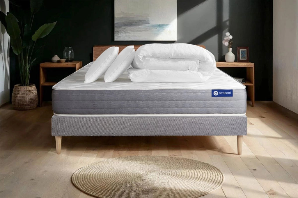 Pacchetto letto completo - Materasso 200x200cm + Box spring con doghe (kit) + 2 cuscini + Piumino - Actiflex Dream