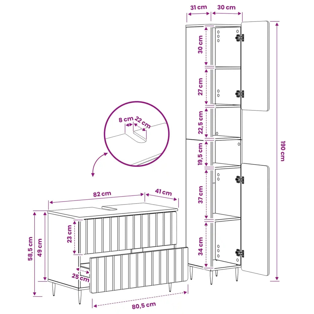 Set di Armadi da Bagno da 2 Pezzi ZWOLLE Grigio Cemento 3417516