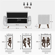 PANCA CONTENITORE FONDO LETTO CON BRACCIOLI IN TESSUTO GAMBE IN LEGNO E VANO DA 53.8L 132X42X50 CM GRIGIO