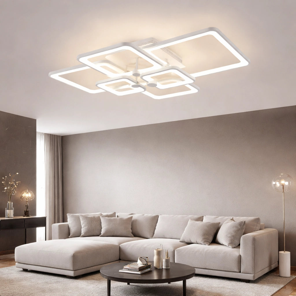 Plafoniera LED Moderna 70W 5600LM 800x570mm Soffitto Design Geometrico 6 Elementi CCT Switch 3000K 4000K 6500K Luce Calda Naturale Fredda 240° Metallo Acrilico IP20 Interno