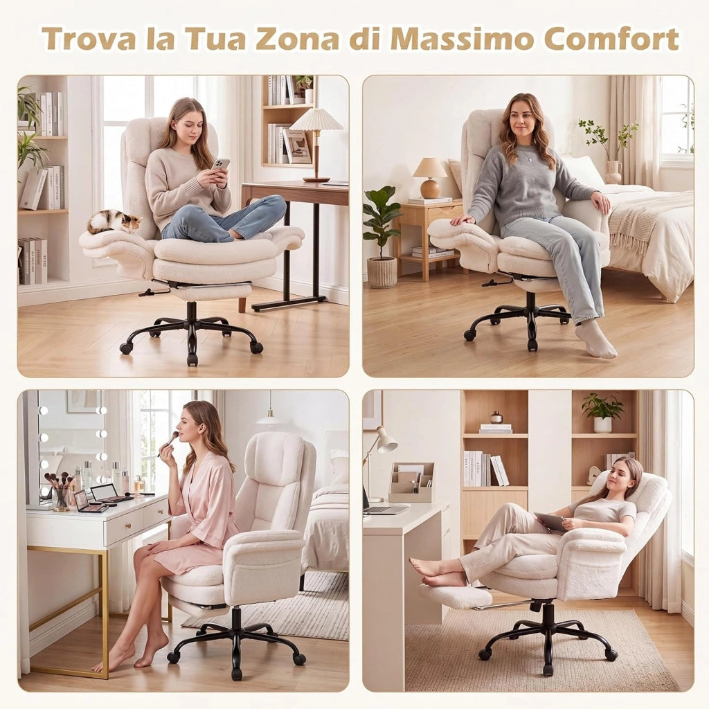 Sedia da Ufficio Ergonomica, Portata 150 kg (Bianco) | Sedia Scrivania con Rotelle Girevole, Braccioli Regolabili su 5 Livelli e Poggiapiedi Retrattile, per Casa e Ufficio