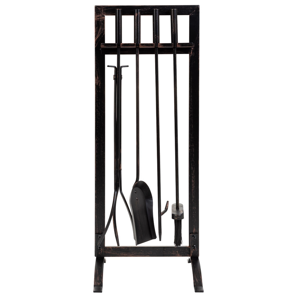 Set attrezzi per camino in metallo nero 5pz 30,5x27x79,5h cm
